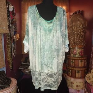 Reba Woman Lace Overlay Blouse 3X